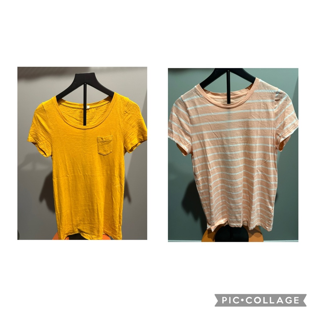 J. Crew Peach and White Striped Tee & Mustard Yellow Tee